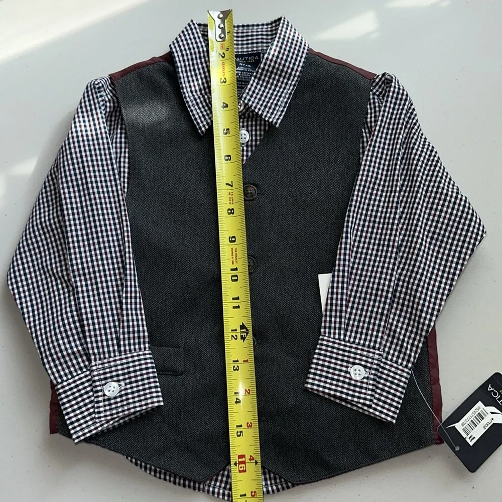 NWT Nautica 3pieces Checkered Shirt and Vest Set Size 3-T (Boy) - Picture 10 of 16